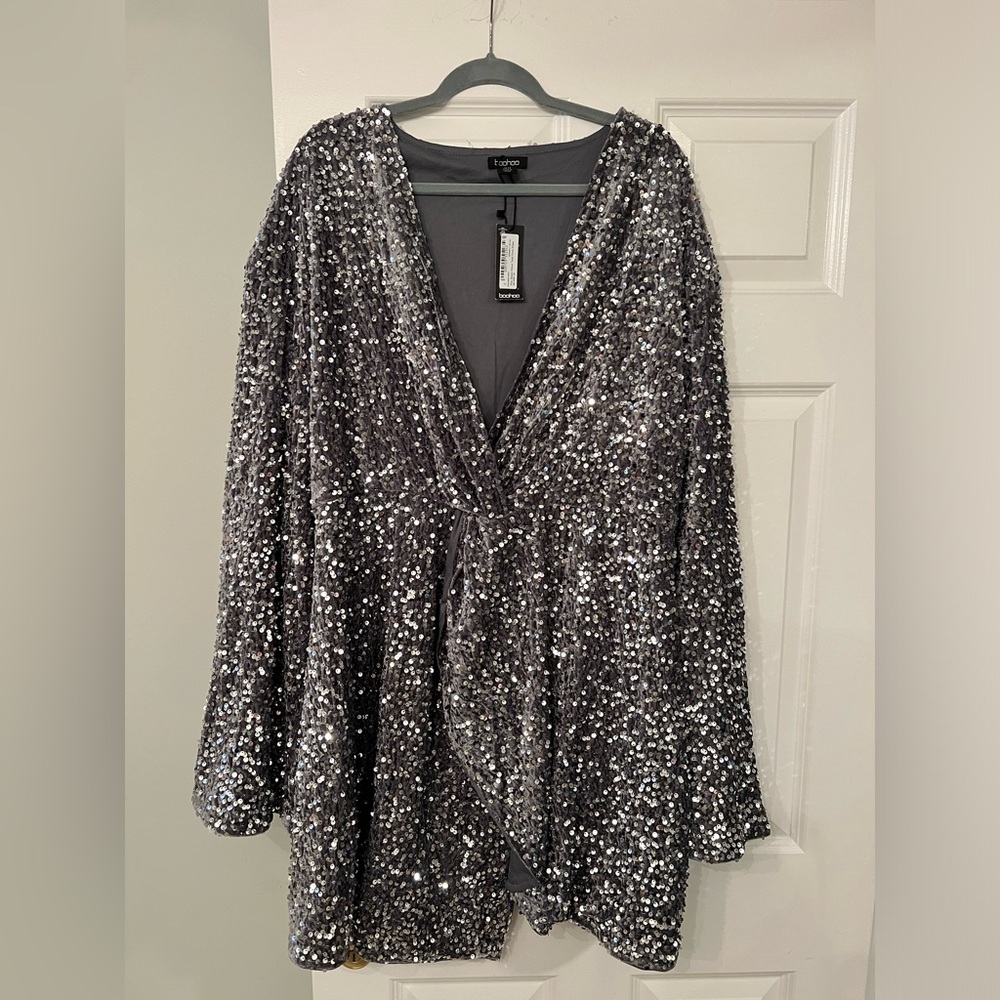 Sequin velvet twist front dress